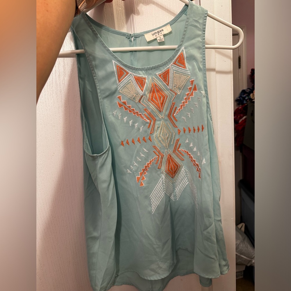 Aztec print blue tank